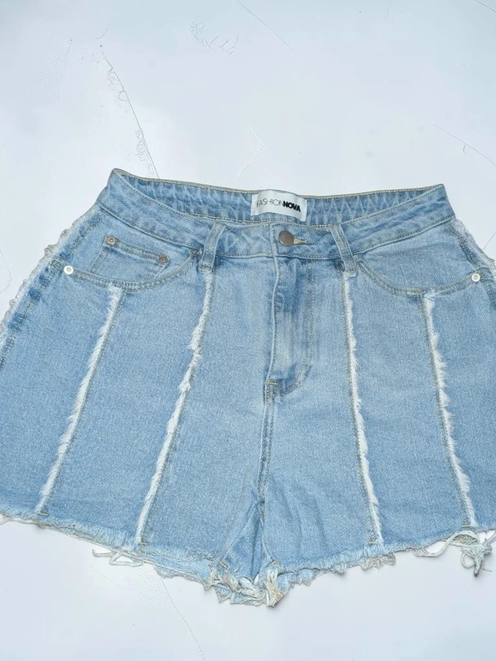 Fashion Nova Light Blue Frayed Denim Shorts